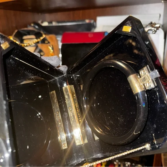 Charlotte Olympia Black Cat Handbag with Gold Accents - Picture 11 of 13